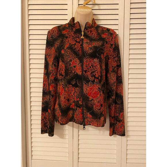 Joseph Ribkoff Jacket Womens Size 10 Dark Floral Full Zip Long Sleeve Retro Art - Picture 1 of 8